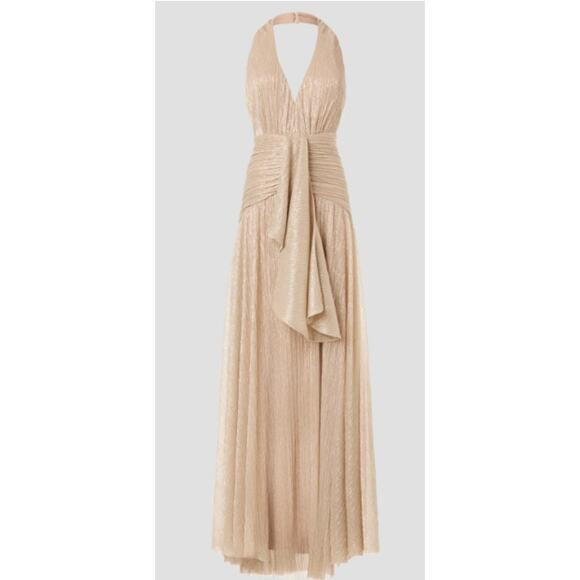 PatBO Gold Lurex Draped Halter Maxi Dress Size 4 - Picture 8 of 9